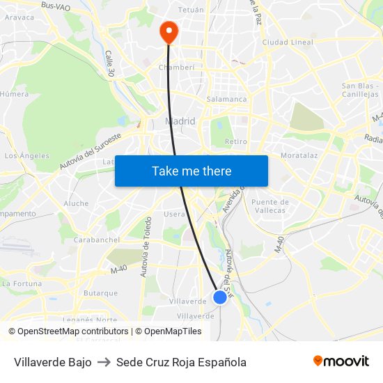Villaverde Bajo to Sede Cruz Roja Española map