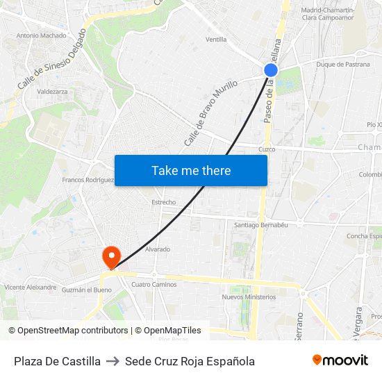 Plaza De Castilla to Sede Cruz Roja Española map