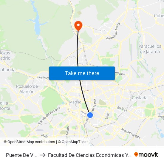 Puente De Vallecas to Facultad De Ciencias Económicas Y Empresariales map