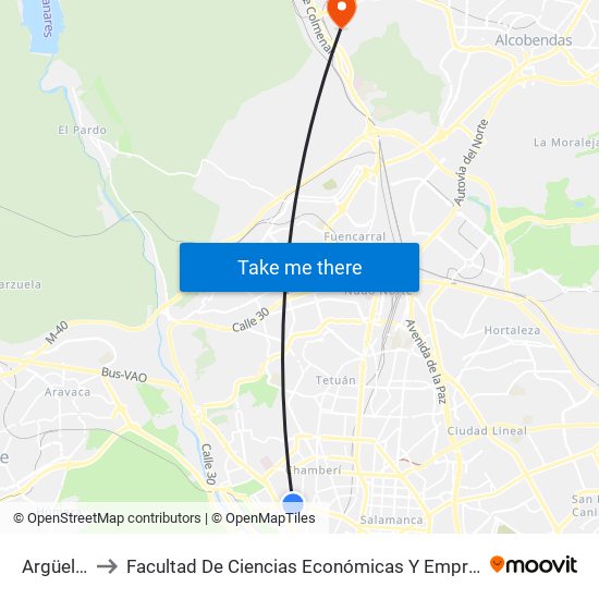 Argüelles to Facultad De Ciencias Económicas Y Empresariales map