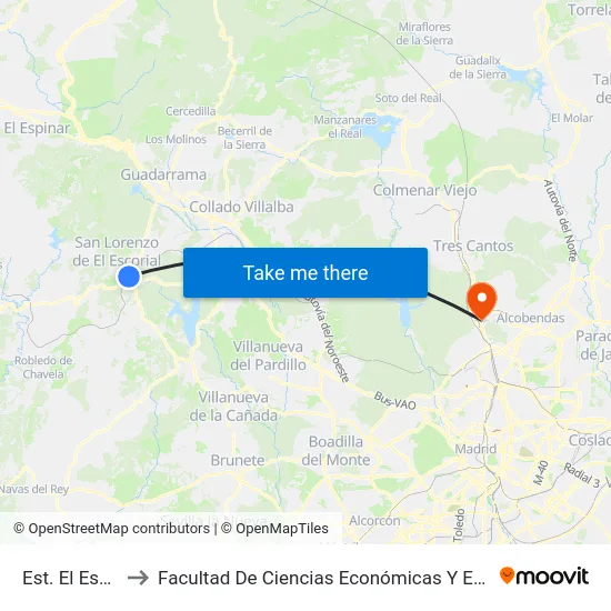 Est. El Escorial to Facultad De Ciencias Económicas Y Empresariales map