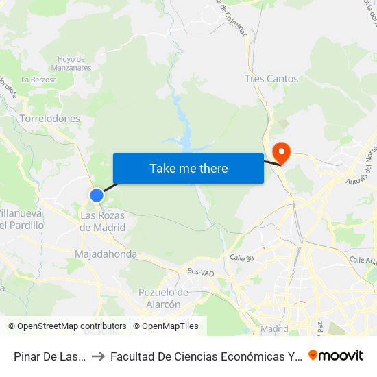 Pinar De Las Rozas to Facultad De Ciencias Económicas Y Empresariales map