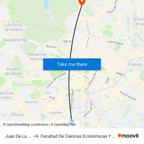 Juan De La Cierva to Facultad De Ciencias Económicas Y Empresariales map