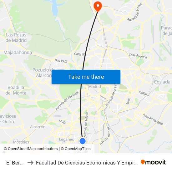 El Bercial to Facultad De Ciencias Económicas Y Empresariales map