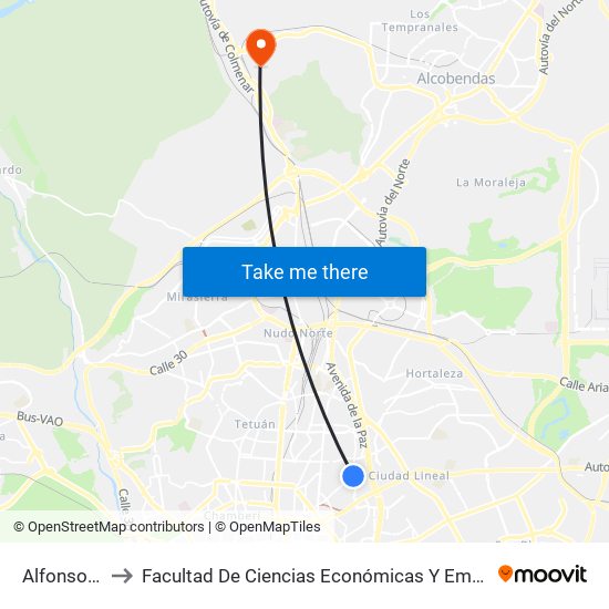 Alfonso XIII to Facultad De Ciencias Económicas Y Empresariales map