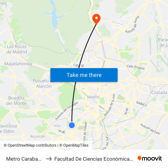 Metro Carabanchel Alto to Facultad De Ciencias Económicas Y Empresariales map