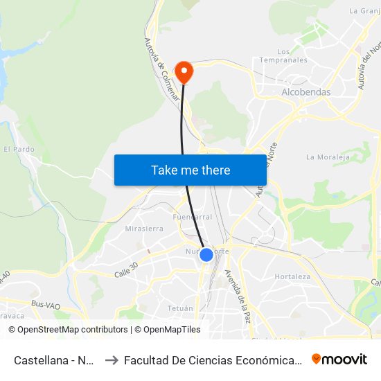 Castellana - Nudo Norte to Facultad De Ciencias Económicas Y Empresariales map