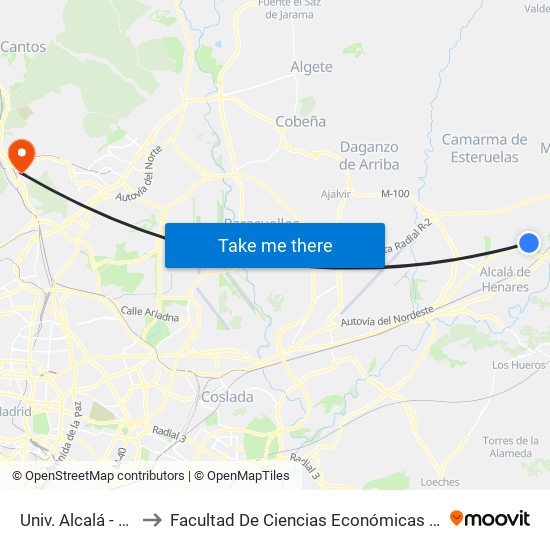 Univ. Alcalá - Hospital to Facultad De Ciencias Económicas Y Empresariales map