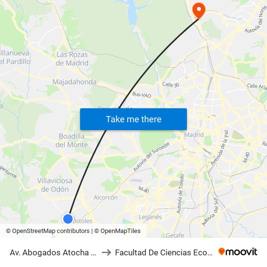 Av. Abogados Atocha - Est. Móstoles El Soto to Facultad De Ciencias Económicas Y Empresariales map