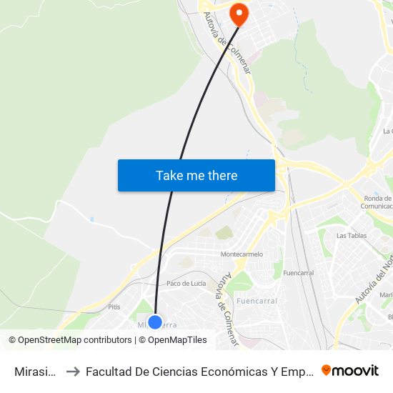 Mirasierra to Facultad De Ciencias Económicas Y Empresariales map