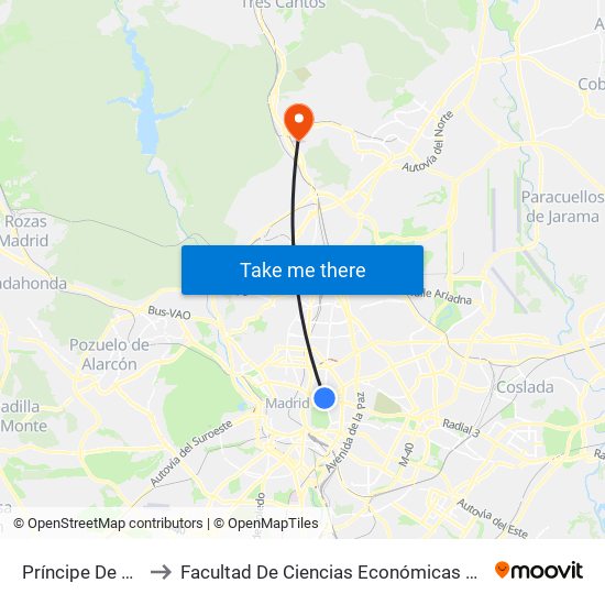 Príncipe De Vergara to Facultad De Ciencias Económicas Y Empresariales map