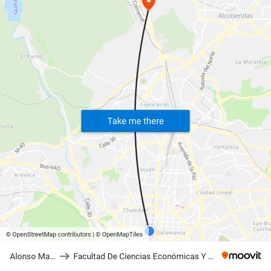 Alonso Martínez to Facultad De Ciencias Económicas Y Empresariales map