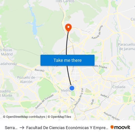 Serrano to Facultad De Ciencias Económicas Y Empresariales map