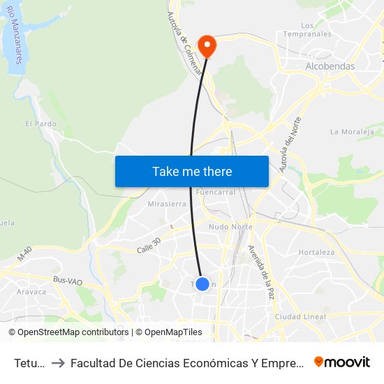 Tetuán to Facultad De Ciencias Económicas Y Empresariales map