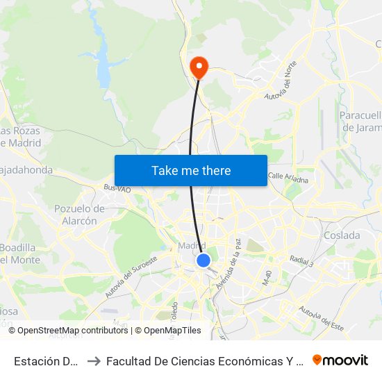 Estación Del Arte to Facultad De Ciencias Económicas Y Empresariales map