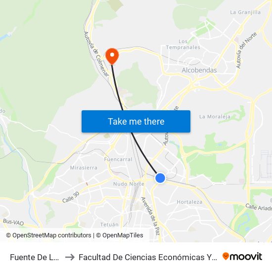 Fuente De La Mora to Facultad De Ciencias Económicas Y Empresariales map