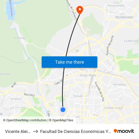 Vicente Aleixandre to Facultad De Ciencias Económicas Y Empresariales map