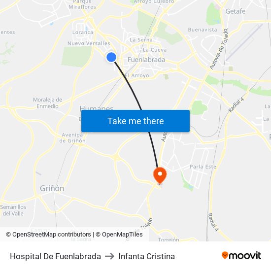 Hospital De Fuenlabrada to Infanta Cristina map