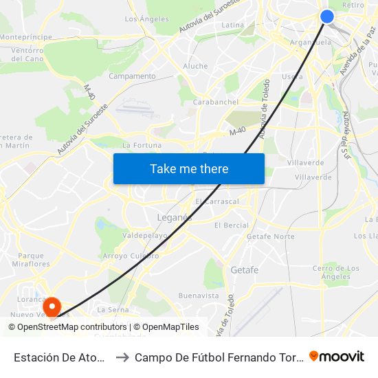 Estación De Atocha to Campo De Fútbol Fernando Torres map