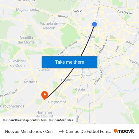 Nuevos Ministerios - Centro Comercial to Campo De Fútbol Fernando Torres map