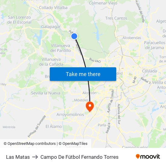 Las Matas to Campo De Fútbol Fernando Torres map