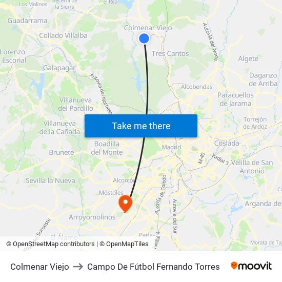 Colmenar Viejo to Campo De Fútbol Fernando Torres map