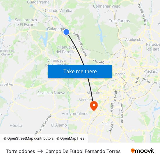 Torrelodones to Campo De Fútbol Fernando Torres map
