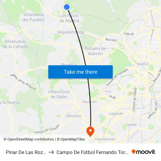 Pinar De Las Rozas to Campo De Fútbol Fernando Torres map