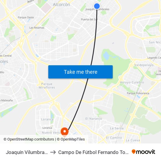 Joaquín Vilumbrales to Campo De Fútbol Fernando Torres map