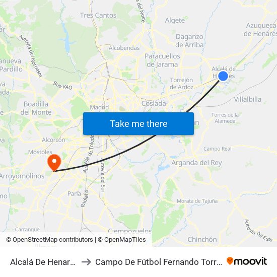 Alcalá De Henares to Campo De Fútbol Fernando Torres map
