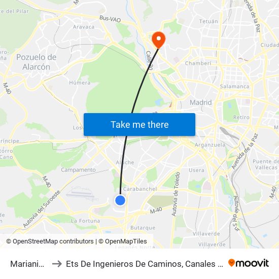 Marianistas to Ets De Ingenieros De Caminos, Canales Y Puertos map