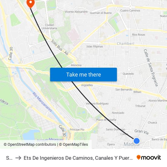 Sol to Ets De Ingenieros De Caminos, Canales Y Puertos map