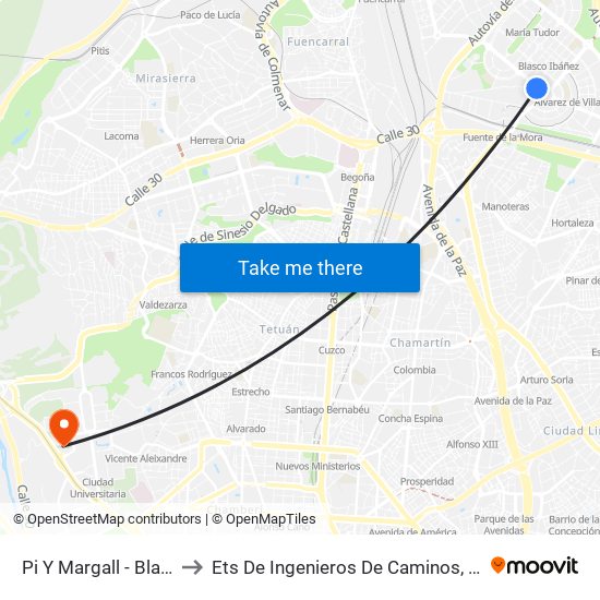 Pi Y Margall - Blasco Ibáñez to Ets De Ingenieros De Caminos, Canales Y Puertos map