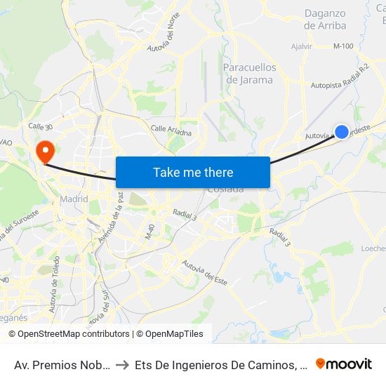 Av. Premios Nobel - Puente to Ets De Ingenieros De Caminos, Canales Y Puertos map