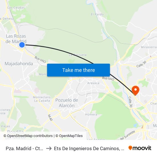 Pza. Madrid - Ctra. Coruña to Ets De Ingenieros De Caminos, Canales Y Puertos map