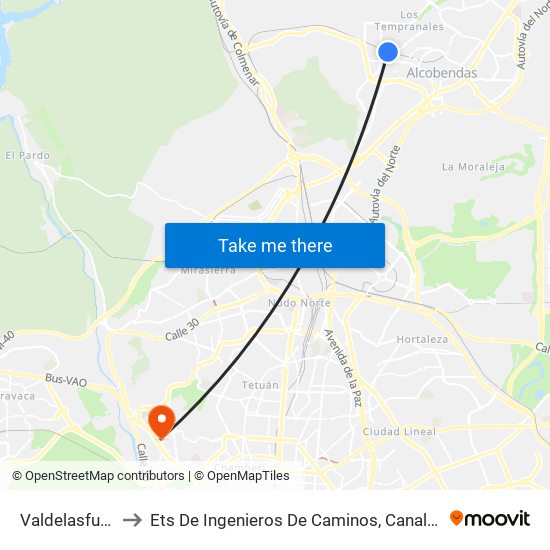 Valdelasfuentes to Ets De Ingenieros De Caminos, Canales Y Puertos map