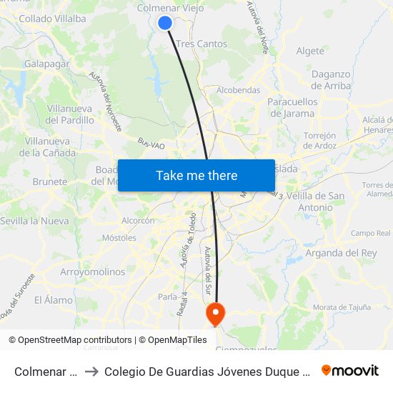 Colmenar Viejo to Colegio De Guardias Jóvenes Duque De Ahumada map