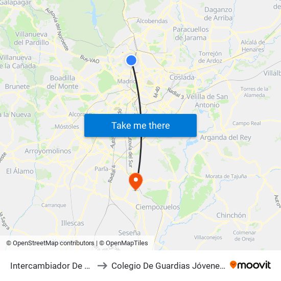 Intercambiador De Plaza De Castilla to Colegio De Guardias Jóvenes Duque De Ahumada map