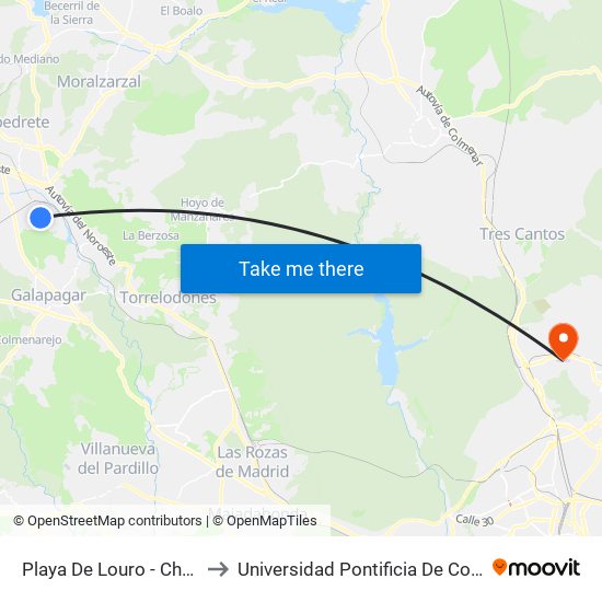 Playa De Louro - Chopos to Universidad Pontificia De Comillas map