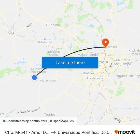 Ctra. M-541 - Amor De Dios to Universidad Pontificia De Comillas map