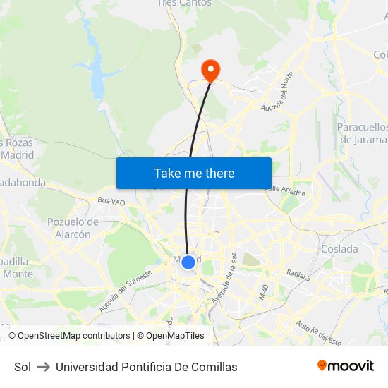 Sol to Universidad Pontificia De Comillas map