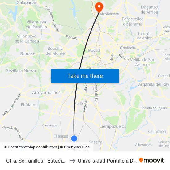 Ctra. Serranillos - Estación De Yeles to Universidad Pontificia De Comillas map