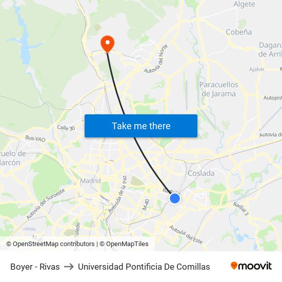 Boyer - Rivas to Universidad Pontificia De Comillas map