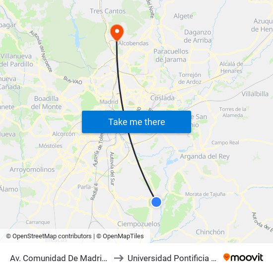 Av. Comunidad De Madrid - Ave María to Universidad Pontificia De Comillas map