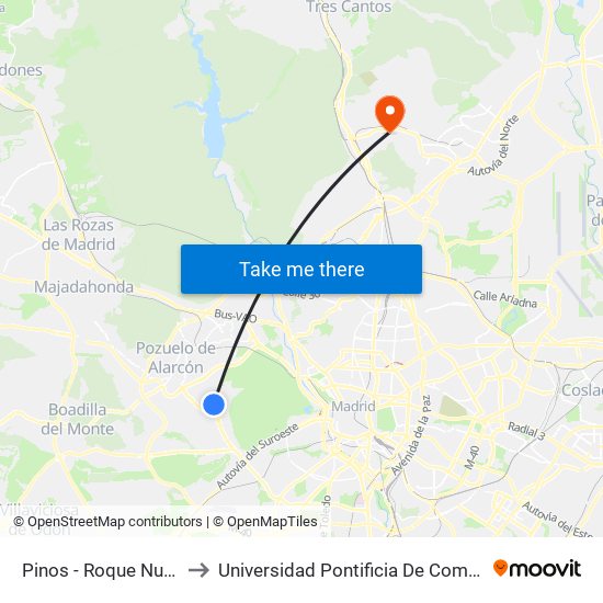 Pinos - Roque Nublo to Universidad Pontificia De Comillas map