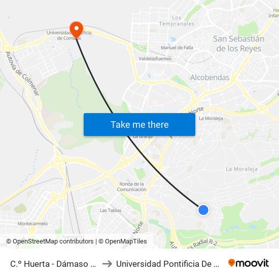 C.º Huerta - Dámaso Alonso to Universidad Pontificia De Comillas map