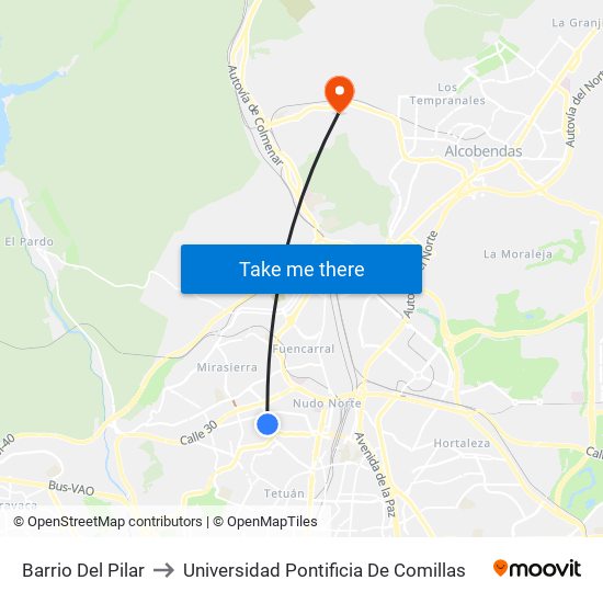Barrio Del Pilar to Universidad Pontificia De Comillas map