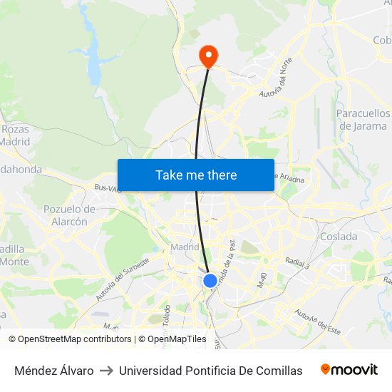 Méndez Álvaro to Universidad Pontificia De Comillas map