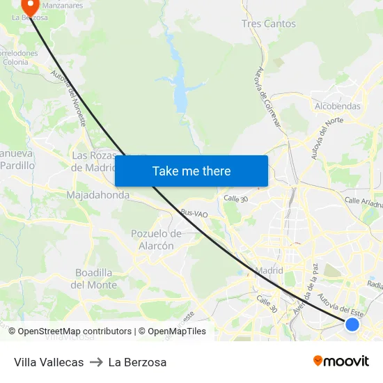 Villa Vallecas to La Berzosa map