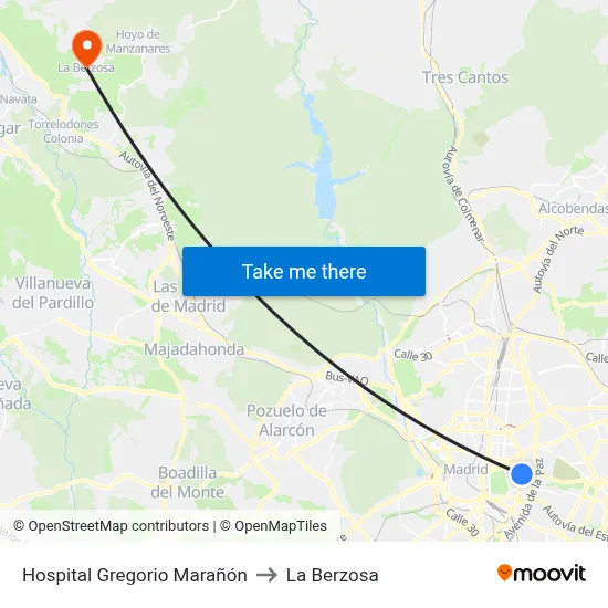 Hospital Gregorio Marañón to La Berzosa map